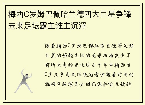 梅西C罗姆巴佩哈兰德四大巨星争锋 未来足坛霸主谁主沉浮